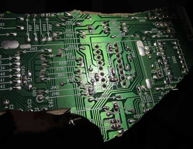 One of the PCB parts after removal of the electronics.