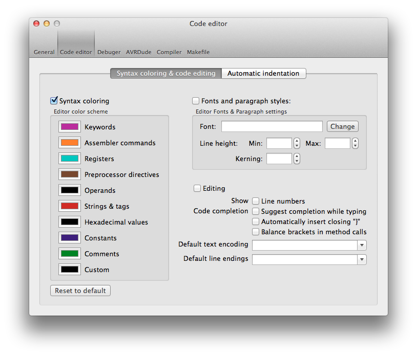 Micro Project IDE - general IDE preferences - colors